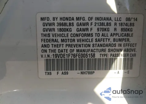 2015 Acura Ilx 2.0L from USA, damaged, VIN 19VDE1F76FE005158